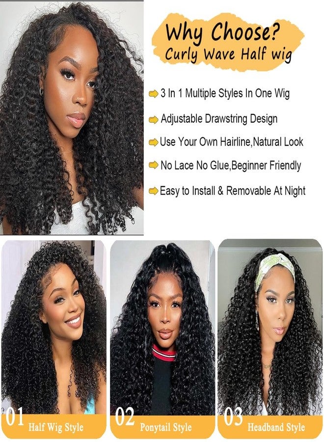 Miss Lee Kinky Curly Half Wig Human Hair 200% Density 3 In 1 Half Wig Glueless Wigs Human Hair Wear and Go Drawstring Seamless Flip Headband Wig for Women Beginner Friendly Natural Black 18inch - Image 2